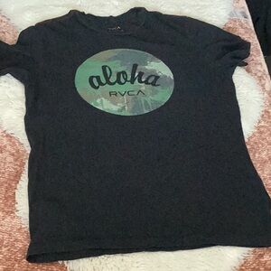 RVCA Black T-Shirt with Green Aloha Graphic